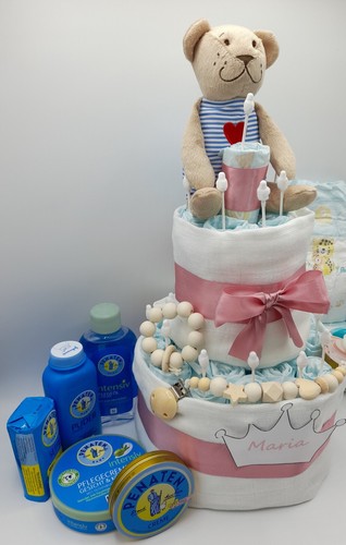 XXL Windeltorte "Pampers & Penaten" 59tlg Rosa♥ Mädchen♥ Geburt♥ Taufe♥ Geschenk - Bild 2 von 4