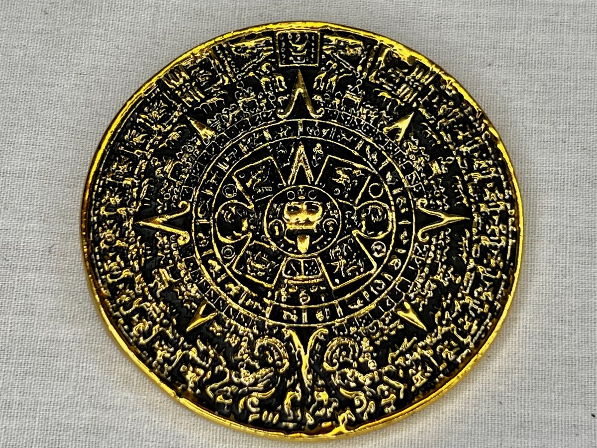 Mexico Mayan Aztec Calendar Coin - Gold Collectible Cultural Prophecy, image size:1200x900