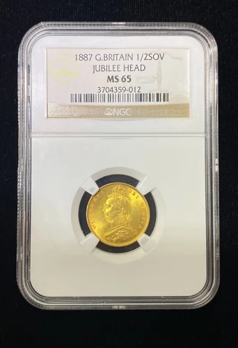 Great Britain gold coin  jubilee head 1/2 sovereign 1887 NGC ms 65
