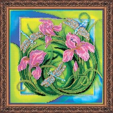 Bead Embroidery Kit "Flight of dragonflies" size 12.6"x12.6" / 32.0x32.0 cm