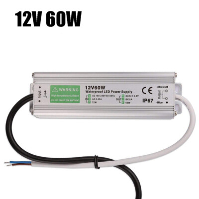 AC 110V-240V to DC12V 5A 60W IP67 Waterproof LED Transformer Driver Power Supply
