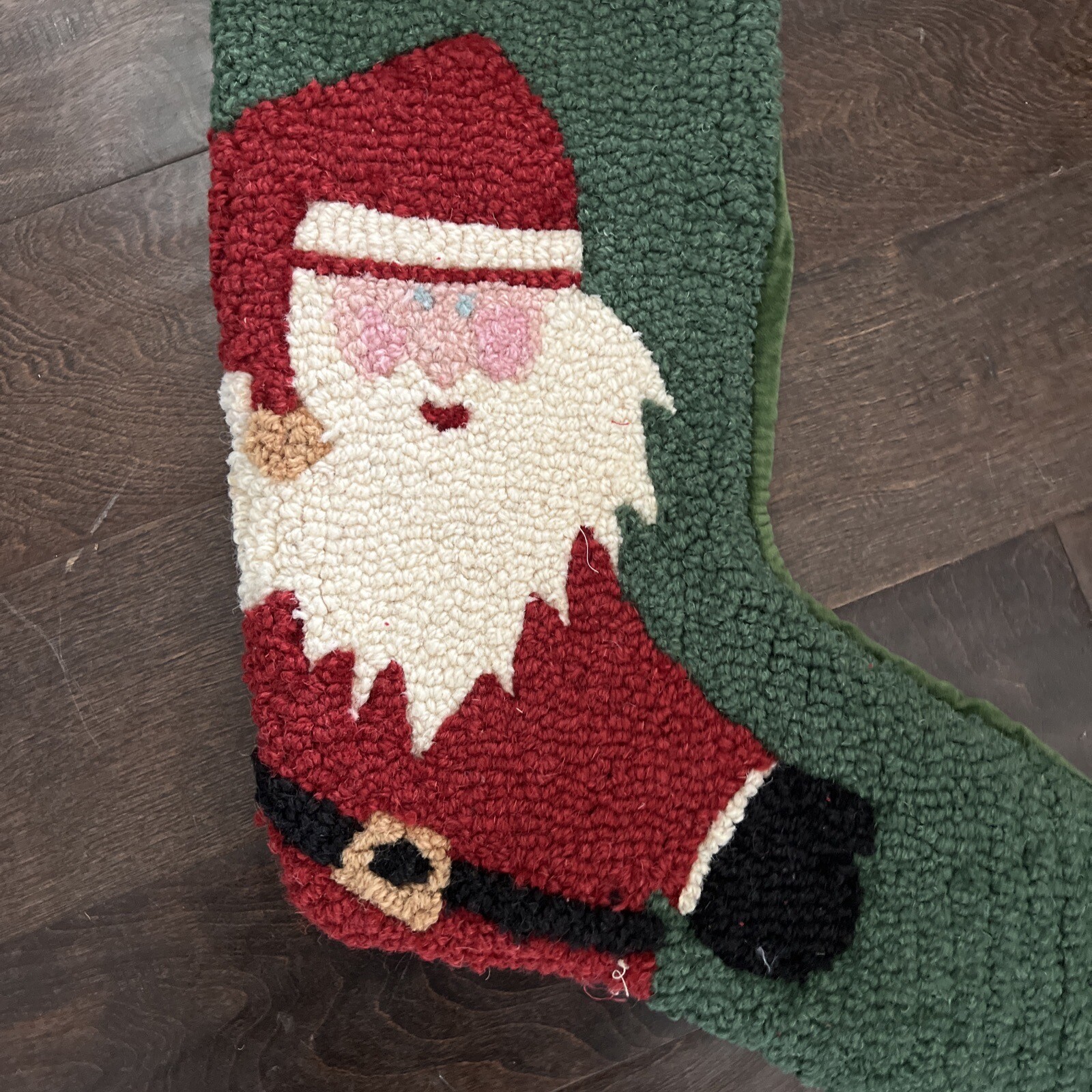 New PB Chandler 4 Corners HookedWool Christmas Stocking Santa Mono
