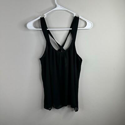 Express Womens Top size S Solid Black Casual Cross in Back Going Out NWT