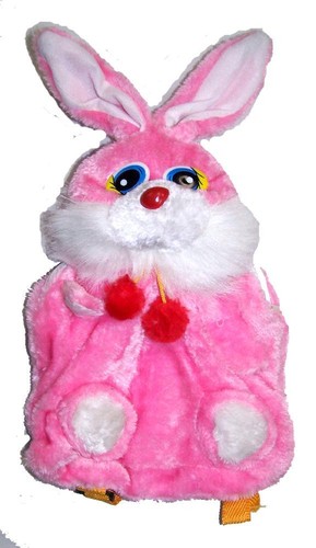 cute pink rabbit childrens back pack novelty kids zip up plush