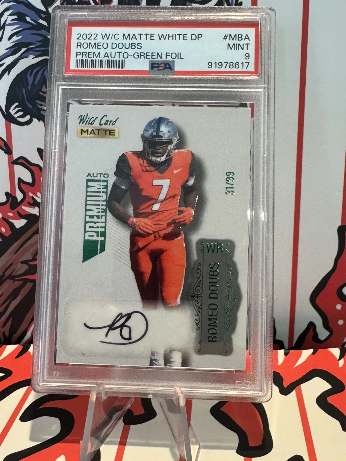 Romeo Doubs Wild Card Matte White Draft Pick Premium Autographs #MBA Green Foil