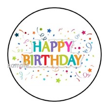 30 HAPPY BIRTHDAY ENVELOPE SEALS LABELS STICKERS 1.5" ROUND CONFETTI RAINBOW
