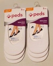  Lot Of 2 Peds 3 Pair Women's Ultra Low Liner Socks White 4-7 Shoe Size Petite