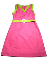 VTG Lily Pulitzer Stretch Pink Sleeveless Belted Georgie Dress Lime Trim Size 6