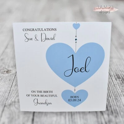J.A.M. 23 DESIGNS Personalised New Great / Grandparents Congratulations Card Boy