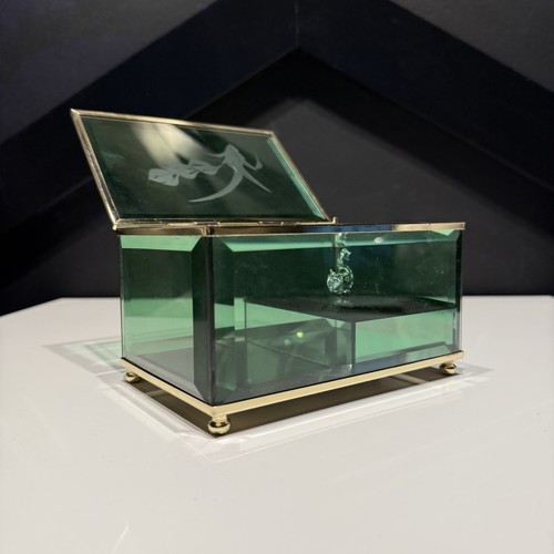 Vintage 1980s Asian Beveled Glass Music Jewelry Box - Foto 2 di 5