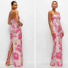 NWT Alfred Sung Strapless Floral Jacquard Column Dress Size 10 Pink D877HPJ