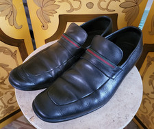 GUCCI Men's Vintage Black  Leather Loafers Dress Shoes  Classic Web 9 D ITALY