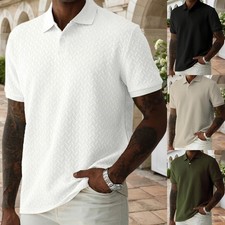 Mens Textured Knitted Short Sleeve  Polo Shirt Top Jumper Casual M-2XL
