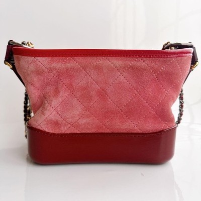 CHANEL Gabrielle Red Suede Matelasse Chain Shoulder Bag Hobo