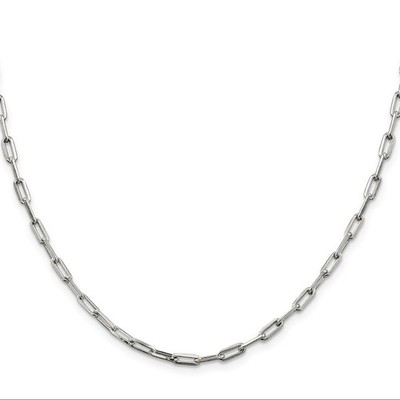 Sterling Silver 3.25mm Elongated Open Link Chain Necklace 26 In for Women Solid