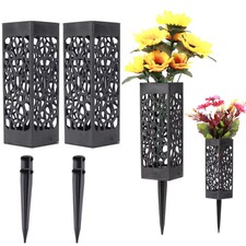 Support Vase Fleurs Cimetière Pierre Tombale Plastique Cannelé Trou Fixation
