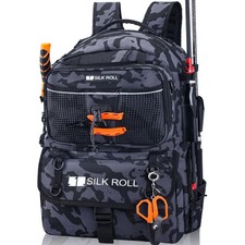 50L Fishing Tackle Backpack with Built-in Rod Holder Large Water-resistant Ou...