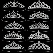 10 Pcs Silver Crystal Princess Crowns - Bulk Tiaras and Crowns with Rhineston...