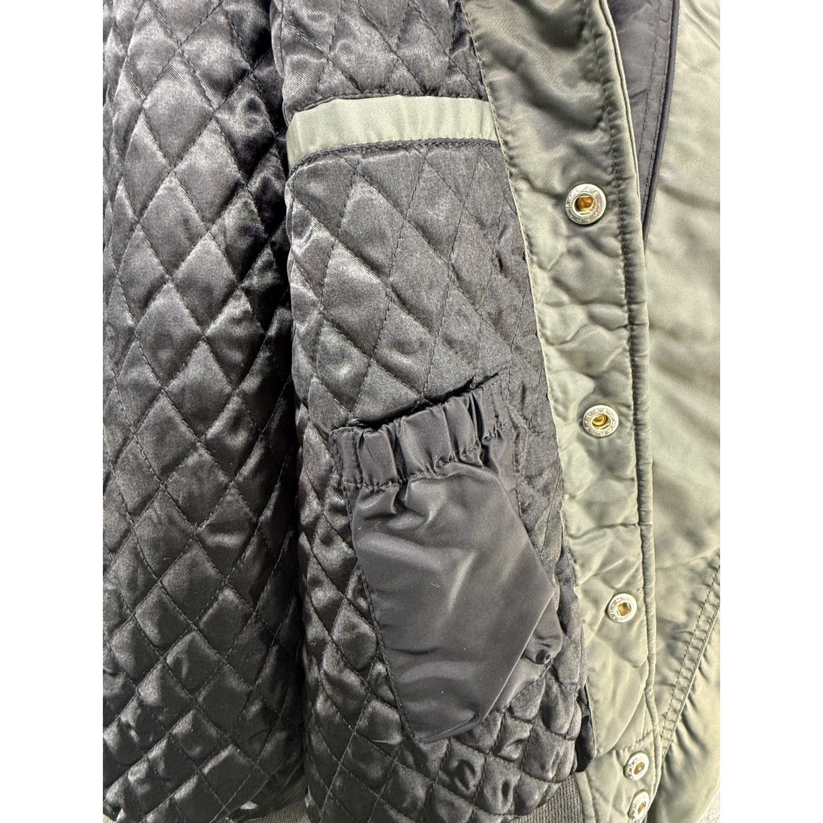 Alpha Industries Mens Medium Sage Green Black Bomber Varsity Jacket Quilted image 11