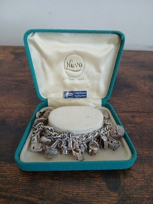 Vintage Nuvo Silber Bettelarmband & 23 Silber Charms, Öffner, Nuvo - 80g