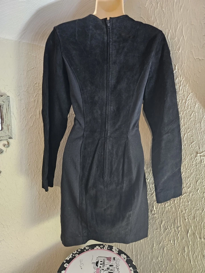 Mini Vestido Wilsons Cuero Negro Y Rosa Gamuza Vinatge Rocker Foto 4 de 4