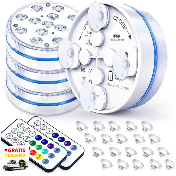 Unterwasser Poolbeleuchtung 16 RGB LED Licht Mit Fernbedienung 4 StüCk-image