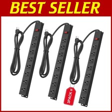 3Pack Metal 8 Outlet Mountable Power Strip, Wall M