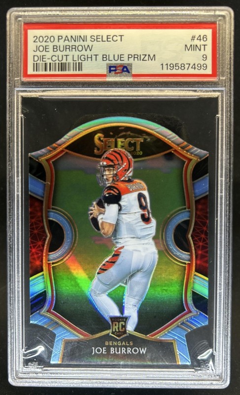 2020 Panini Select Joe Burrow Light Blue Prizm Die Cut RC Concourse #46 PSA 9