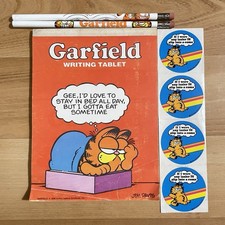 Garfield 1978 Stationary Bundle Writing Tablet Stickers  Pencils Lot Vintage