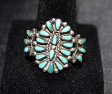 VTG Zuni Sterling Silver Turquoise Cluster Ring Sz 9