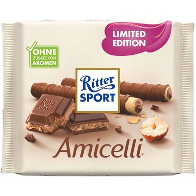 Ritter Sport milk chocolate bar AMICELLI Hazelnut Rolls -100g- FREE SHIPPING
