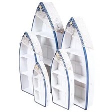 5er Set Regale H48-102cm Boot Holz Maritim Blau Weiß Holzregal Deko Standregal