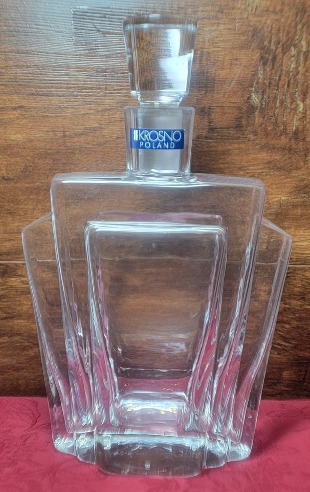 Krosno Caro Carafe Whiskey Decanter Geometric Glass Poland Art Deco