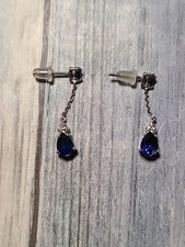 Sapphire AU 925 Sterling Silver Dangle Earrings Three Mini Real Diamonds