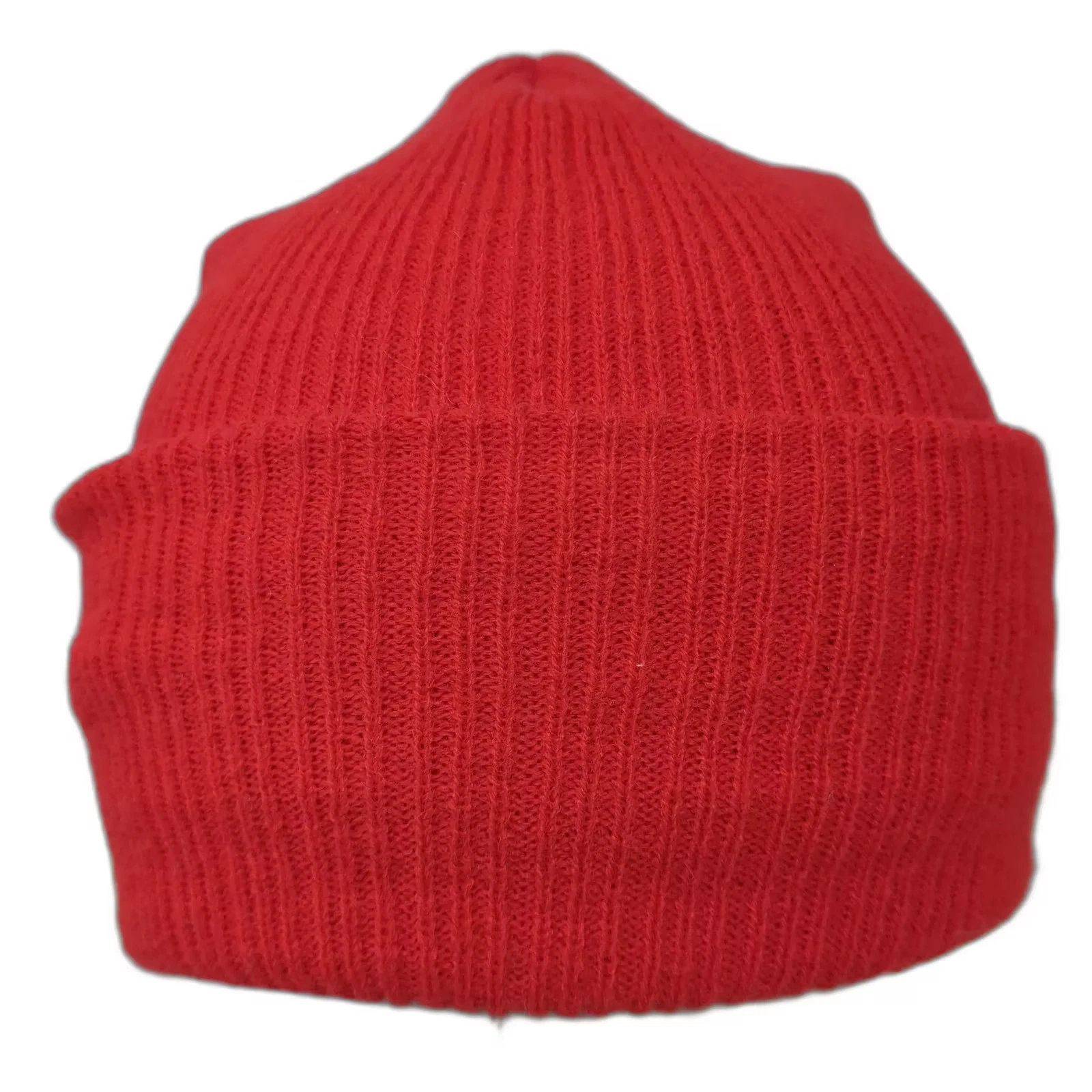 Red Beanie Hat One Size Fitted Ribbed Knit Cuffed Solid Color Stretchy Warm