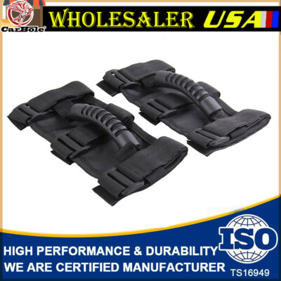 PAIR Roll Bar Grab Handle Grips Set For Jeep Wrangler UTV & ATV Strap Black