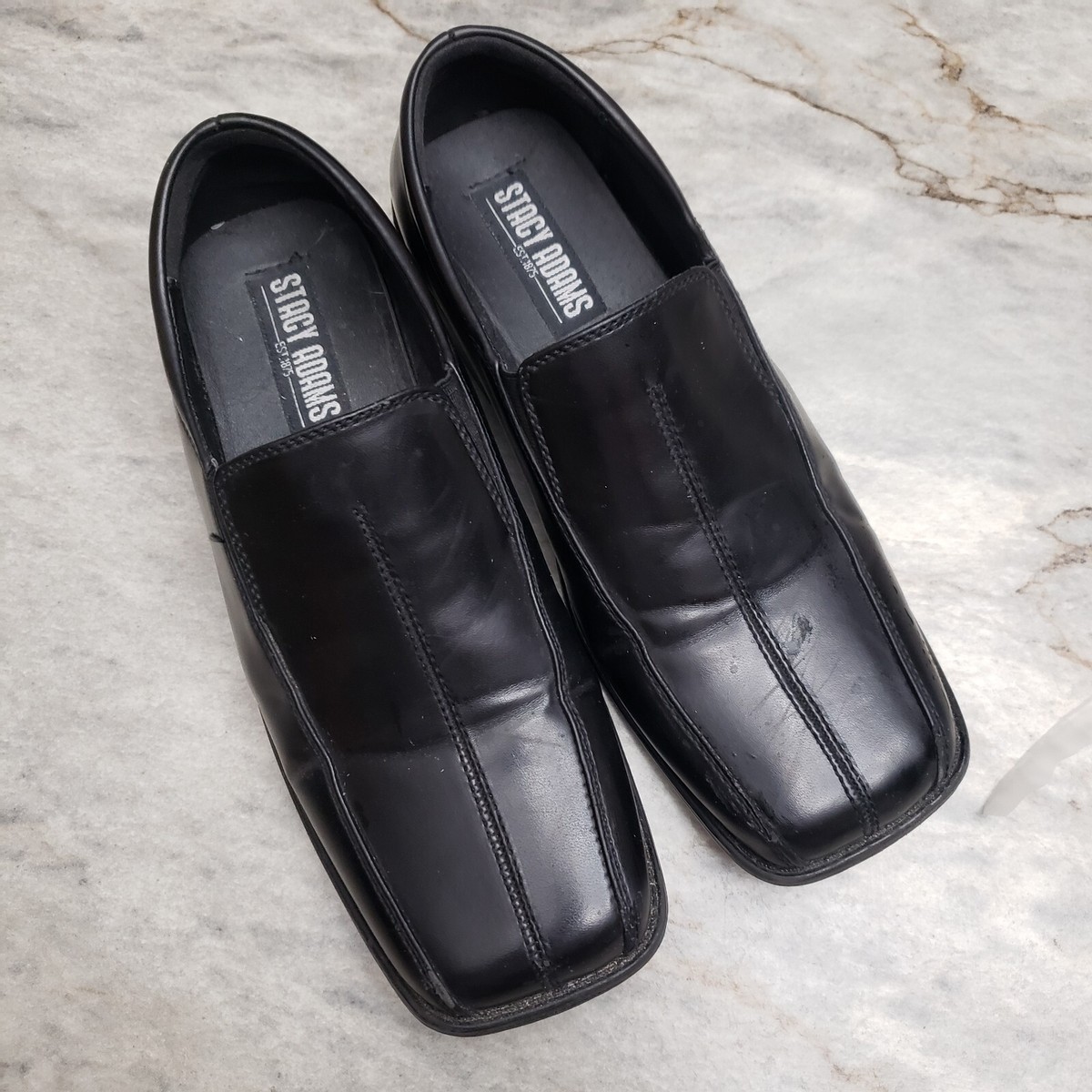 Stacy Adams Size 6M Boys Black Square Toe Slip On Loafer 