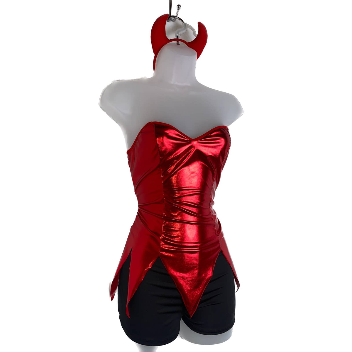 New Vegan Medium Red Devil Patent Leather Metallic Shorts
