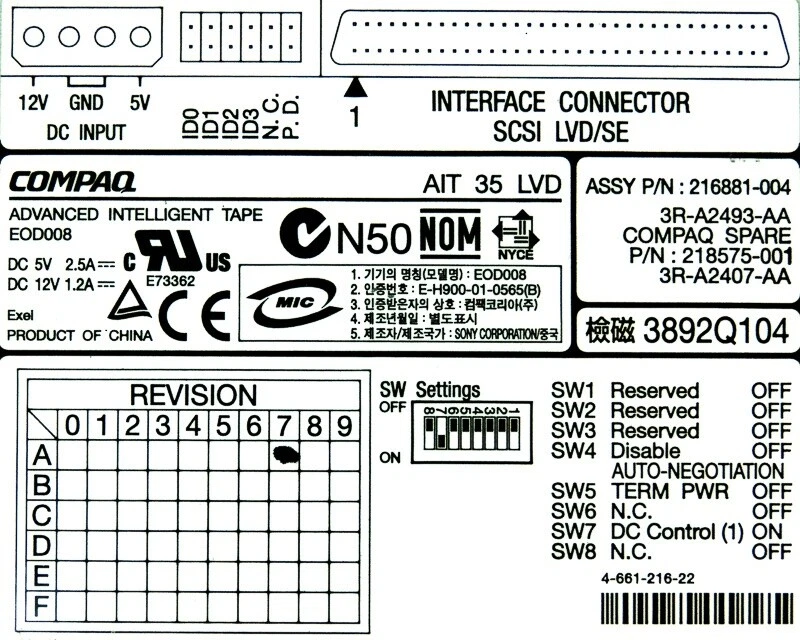 Streamer Compaq 218575-001 Ait 35 Lvd 35/70GB AIT-1 SCSI 5.25'' - Image 3 of 3