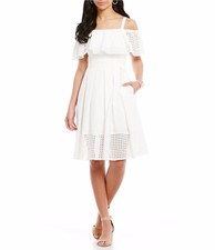 NWT MSRP $148 -  ELIZA J  Eyelet Ruffle Fit & Flare Dress, White, Size 6