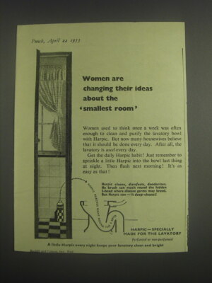 1953 Harpic Cleaner Ad - Women are changing their ideas about the smallest room