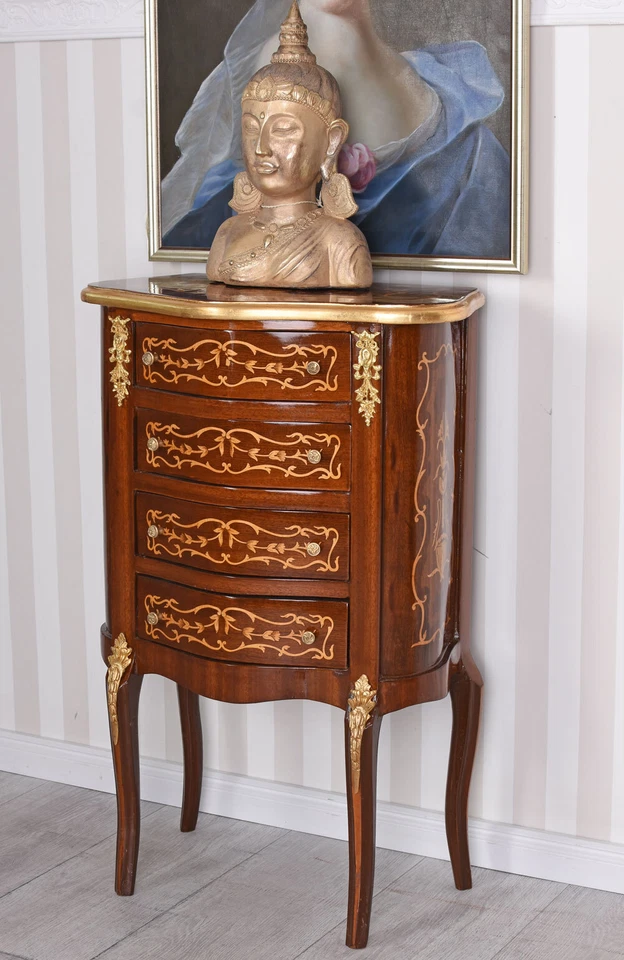 Retro Kommode Nachtkommode Barock Nachtschrank Nachttisch Nachtkonsole Intarsien - Bild 4 von 4