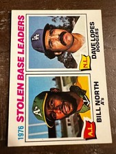 1977 Topps Baseball Card #4 Stolen Base Leaders, Bill North, Davey Lopes (I5)