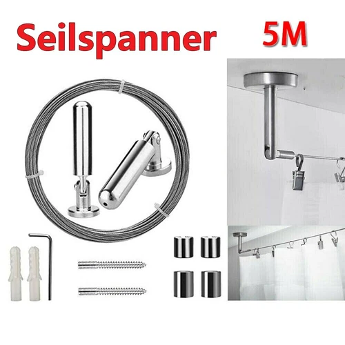 5m Edelstahl Seilspanner Seilspanngarnitur Gardinenseil Vorhang-Set Drahtseil - Bild 12 von 12
