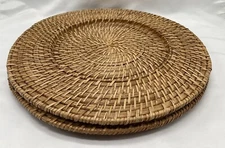 Round 13.75" Wicker Rattan Plate Charger Heavy Quality Boho, Set Of 2