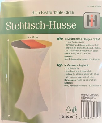 Husse für Stehtisch Ø 60 cm weiss Stehtischhusse 60x120 cm Deutschland WM/EM