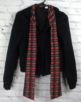Divided Women's Black/ Red Plaid Full-zip Hooded Jacket Size