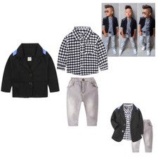 3pc Kids Baby Boys Gentleman Suit For wedding party Coat Shirt Pants Clothes Set