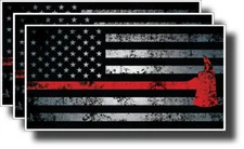 3 Thin Red Line Firefighter Firemen Helmet Axe American Flag Vinyl Decal Sticker