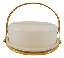 Vintage Harvest Gold Tupperware Pie Carrier with Lid Handle Round Cake 719-4